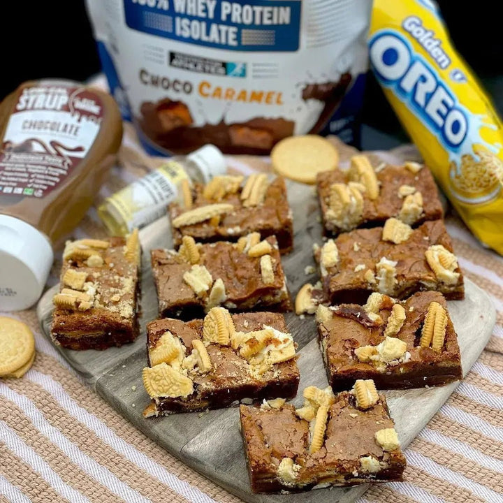 Golden Oreo Protein Brownies