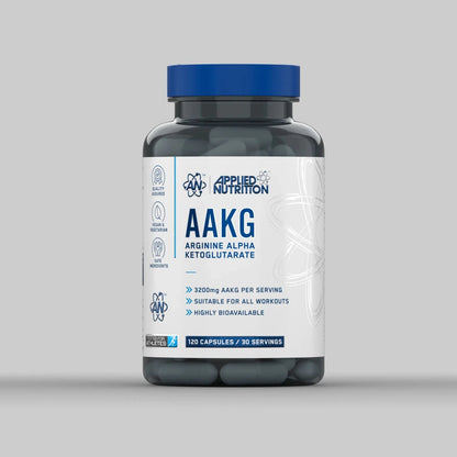 Bottle of Applied Nutrition AAKG supplement on a gray background