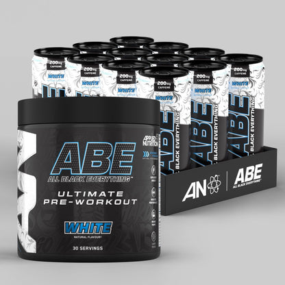 ABE White pre-workout powder and White performance energy drink 12-pack bundle